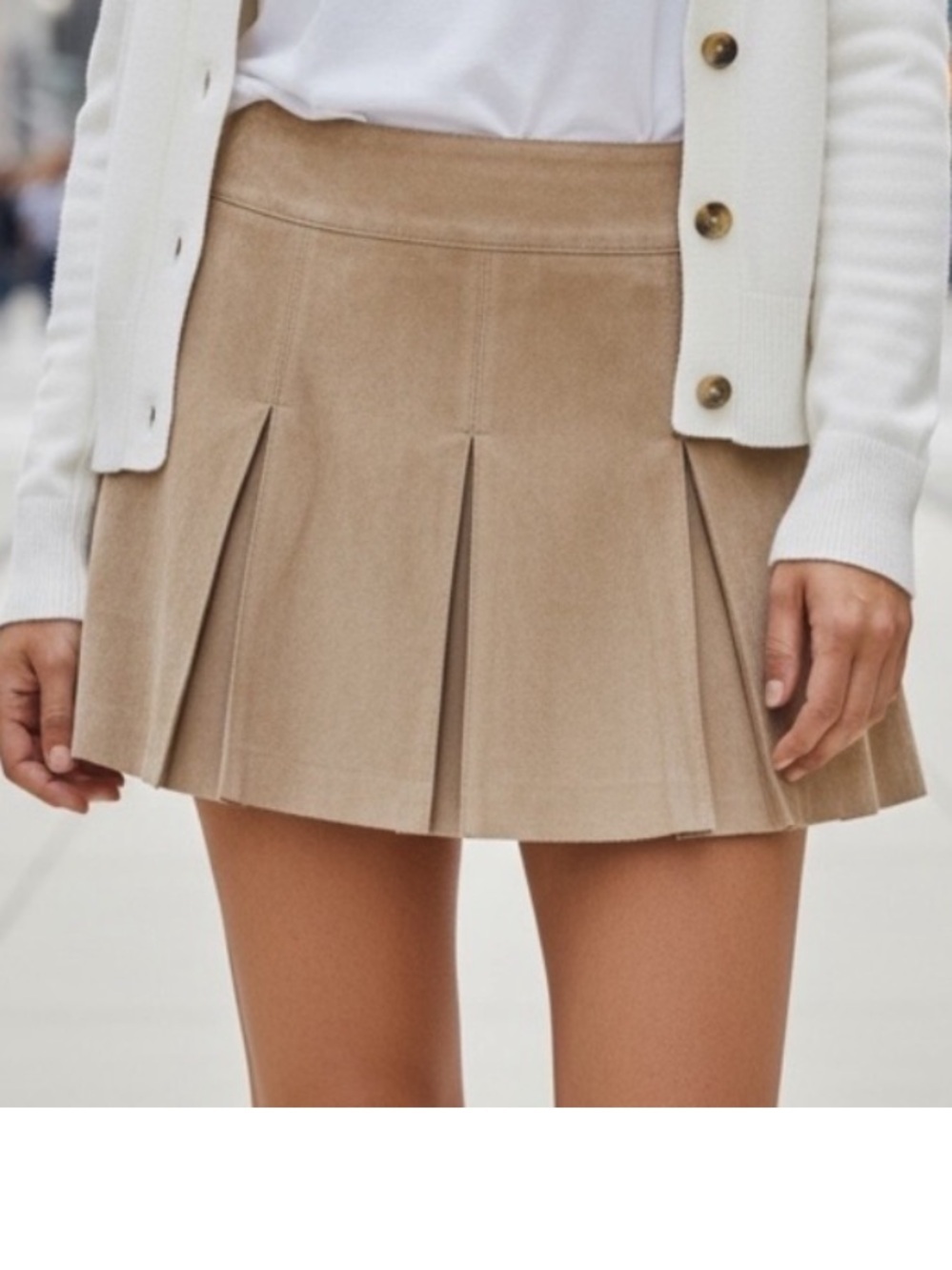 Vintage bebe pleated A-line Academia suede Tan Mini Skirt preppy